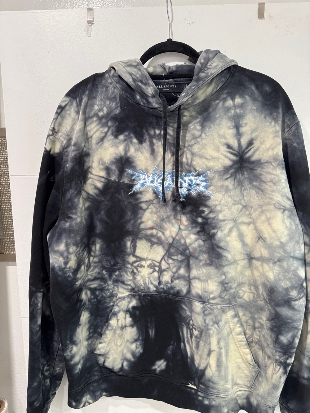 All Saints Black & Cream Tie-Dye Crewneck Hoodie